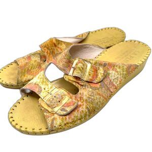 La Plume Floral Leather Yellow Slip on  Made in Italy Sandals Size 9 EUR 40